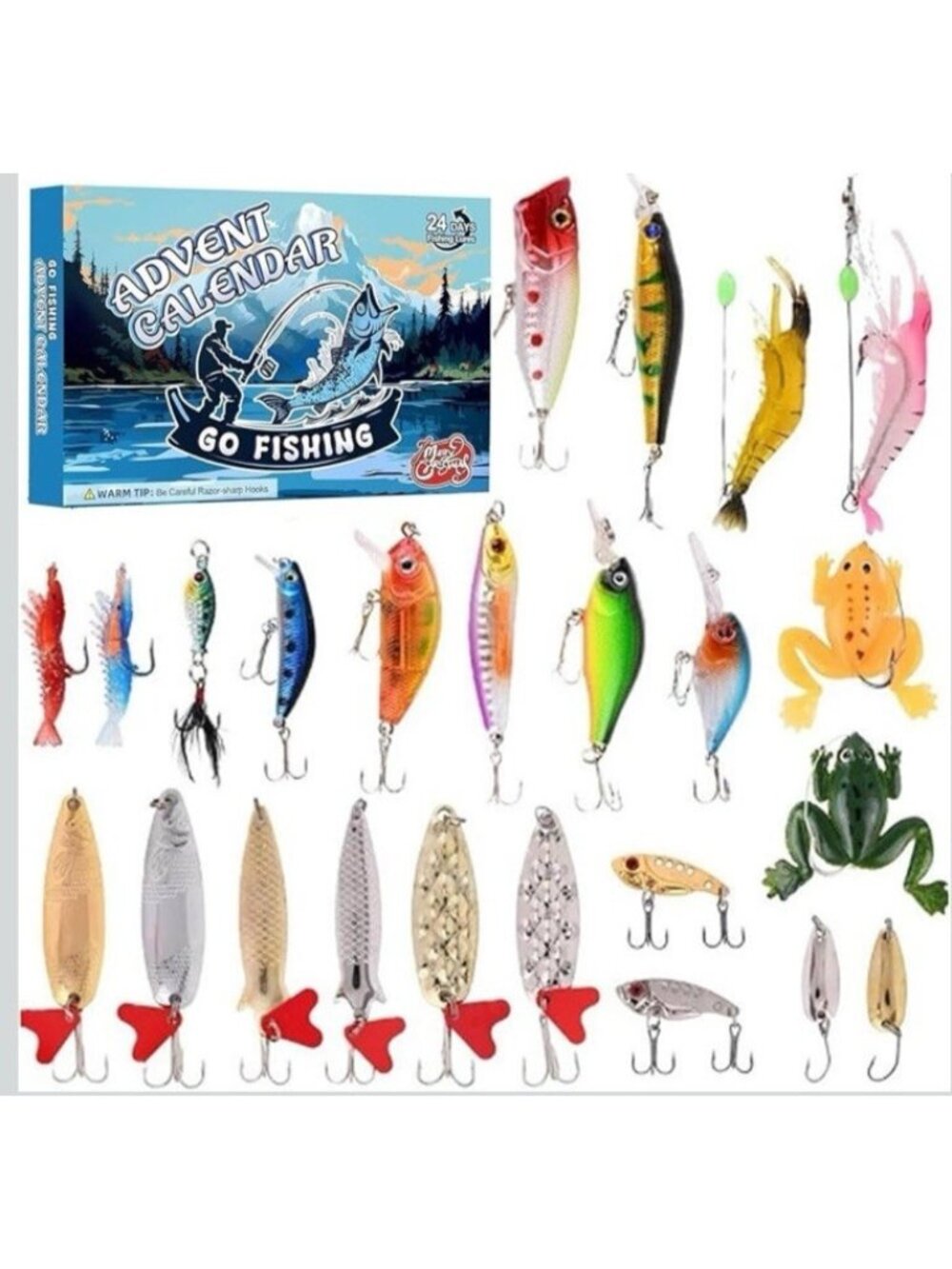 Fishing Advent Calendar Fishing Tackle Gifts for Fishers/Men, Box Has Small Rip
